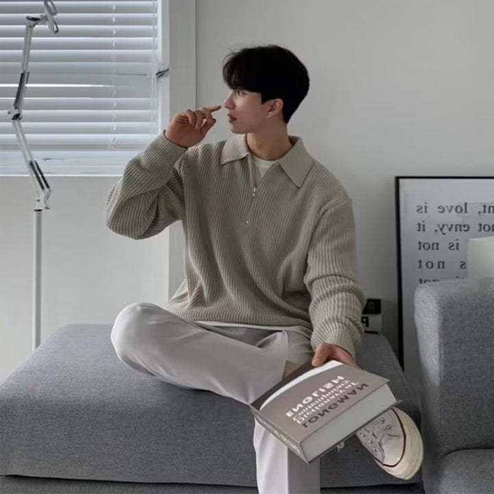 Men's chunky knit sweater with stand-up collar and zipper Mune Fashion