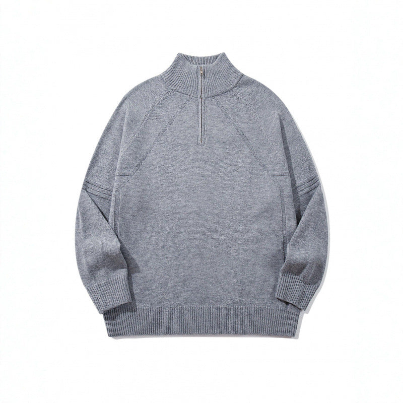 Unisex Knit Half-Zip Sweater with High Ribbed Collar and Raglan Sleeves Mune Fashion