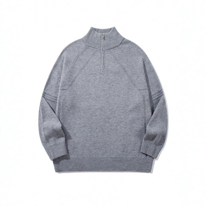 Unisex Knit Half-Zip Sweater with High Ribbed Collar and Raglan Sleeves Mune Fashion