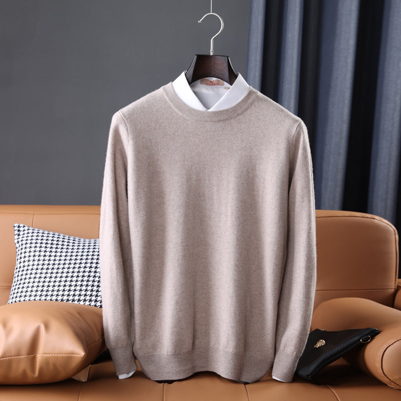 Men's Slim Fit Round Neck Sweater made of fine Cashmere Blend with subtle Rib Edge