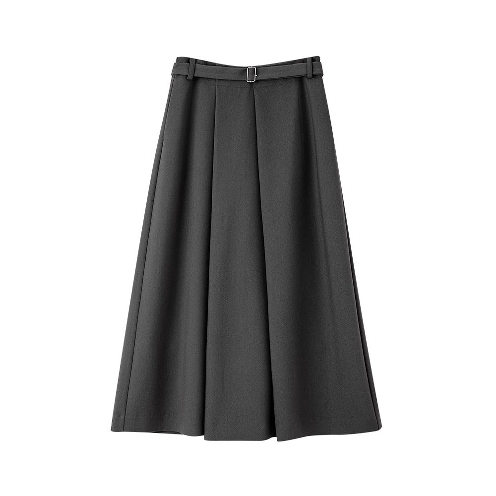 Women's Elegant, Wide Cut Maxi Skirt with Waist Belt Mune Fashion