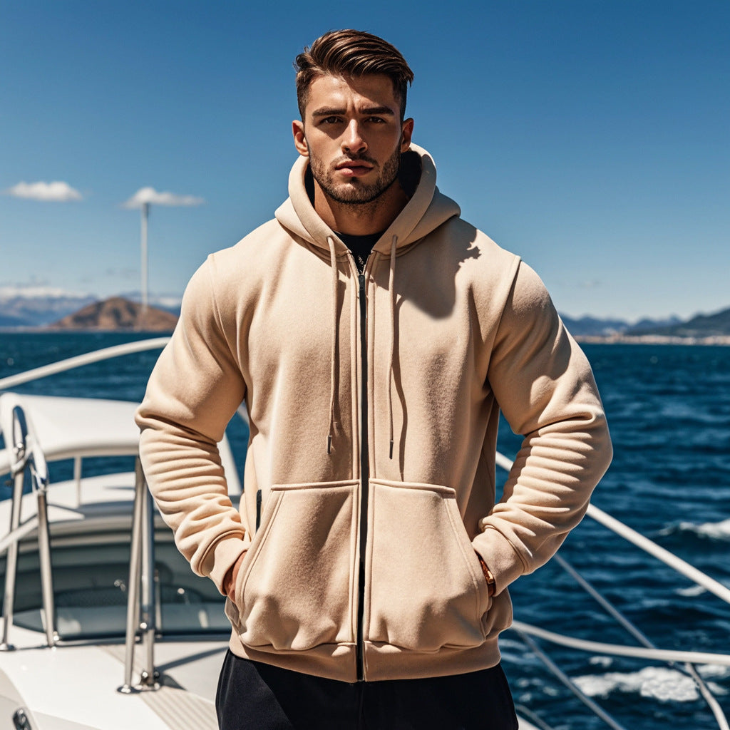 Men's hooded sweatshirt jacket with full zip, kangaroo pocket and adjustable hood Mune Fashion