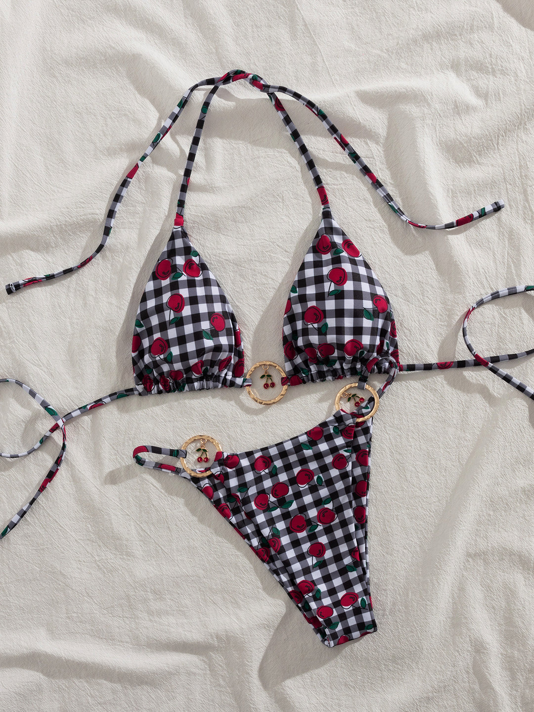 Women's triangle bikini with playful check pattern and fruity application Mune Fashion