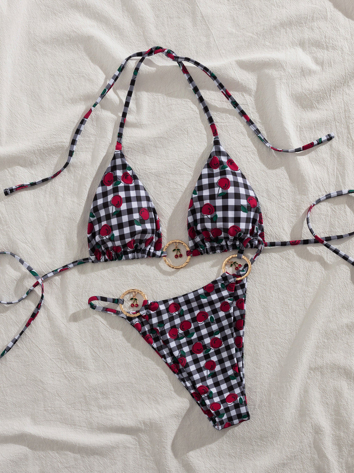 Women's triangle bikini with playful check pattern and fruity application Mune Fashion
