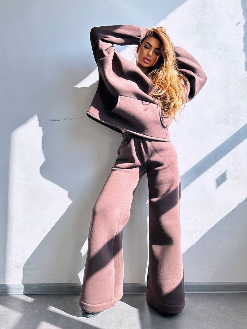 Women's Oversized Hoodie Set with Wide Palazzo Lounge Pants made of Heavy Cotton Blend Mune Fashion
