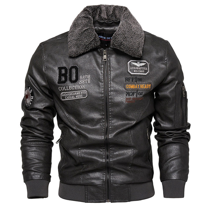 Men's Faux Leather Jacket with Padded Collar Mune Fashion