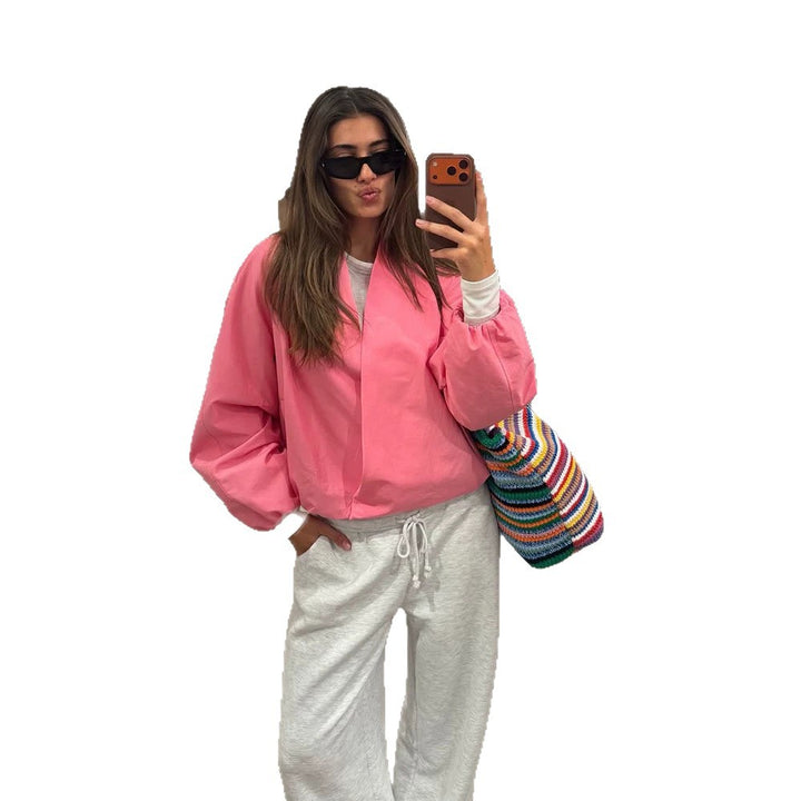 Women's short jacket in boxy cut with voluminous balloon sleeves and concealed front Mune Fashion