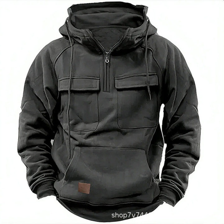 Men's functional hooded sweatshirt with half zipper, patch chest pockets, and kangaroo pocket Mune Fashion