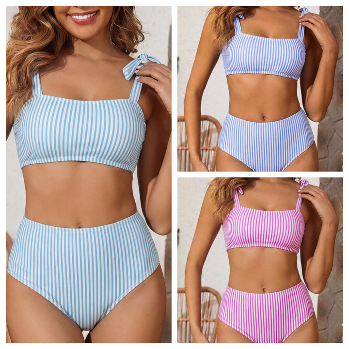 Women High-Cut Bikini with Trendy Stripes Mune Fashion