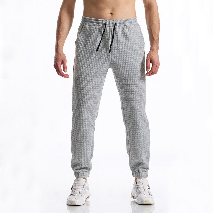 Men's Structured Waffle Jogging Pants with Elastic Waistband and Tapered Leg Mune Fashion