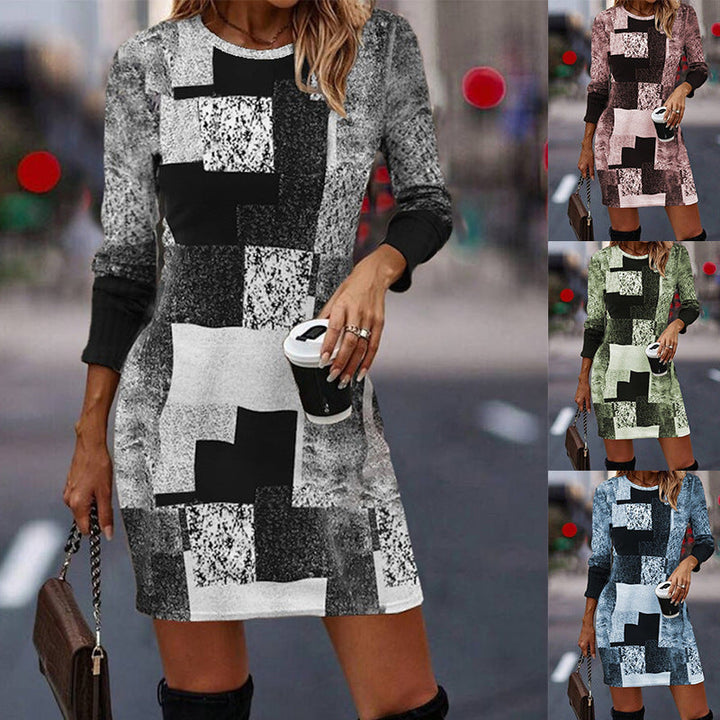Women’s Knit Dress with Modern Geometric Pattern and Long Sleeves Mune