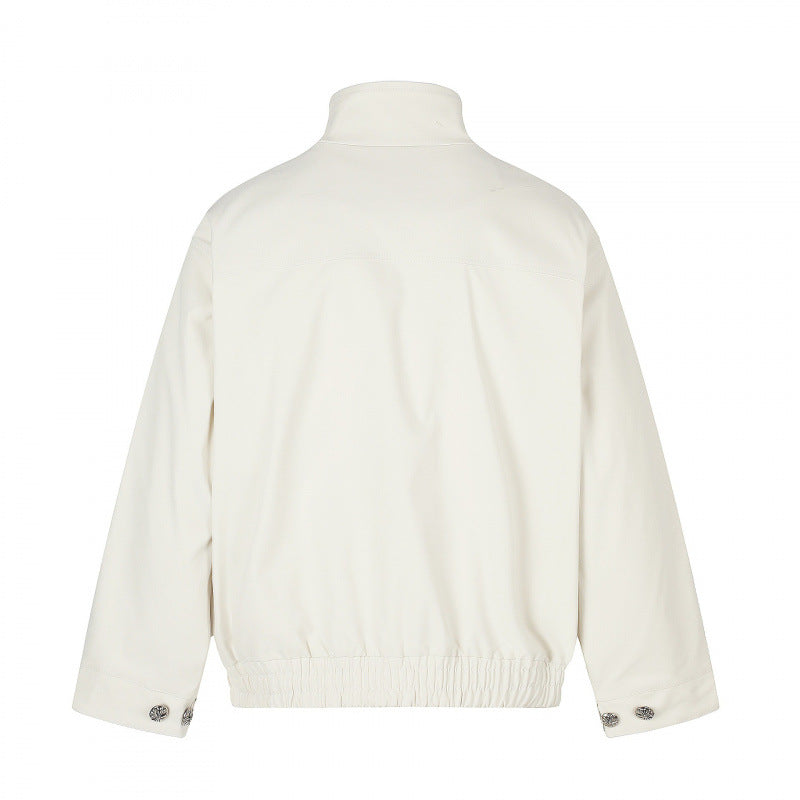 Unisex short jacket in boxy cut with stand-up collar, patch pockets, and elastic hem Mune Fashion