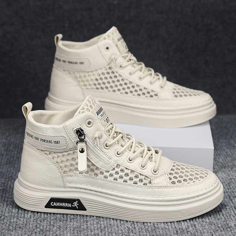 Men's High-Top Sneaker with airy mesh perforation, side zipper and thick profile sole Mune Fashion