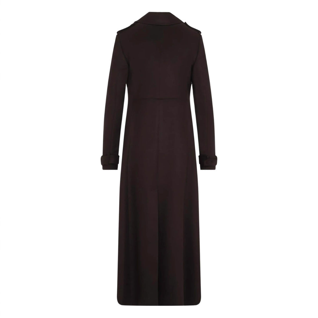 Women's Long Double-Breasted Wool Coat with Shoulder Patches Mune Fashion