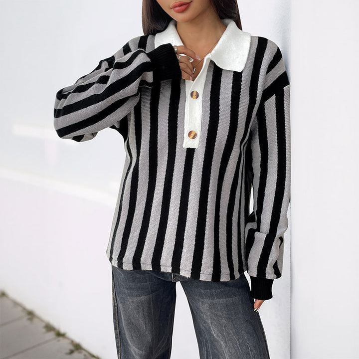 Women’s Sporty Polo Shirt with Stripes Mune Fashion