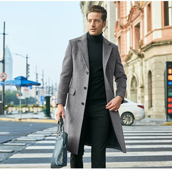 Men's Tailored Wool Blend Coat in Classic Single-Breasted Style Mune Fashion