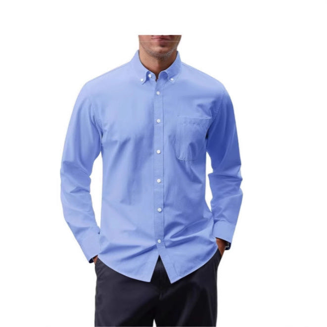 Men's Slim-Fit Oxford Shirt with Button-Down Collar, Chest Pocket, and Elastic Cotton Blend Mune Fashion