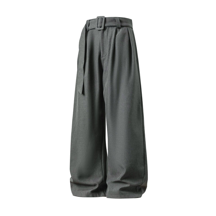 Women's Wide High-Waist Palazzo Pants with Pleats and Tie Belt Mune Fashion