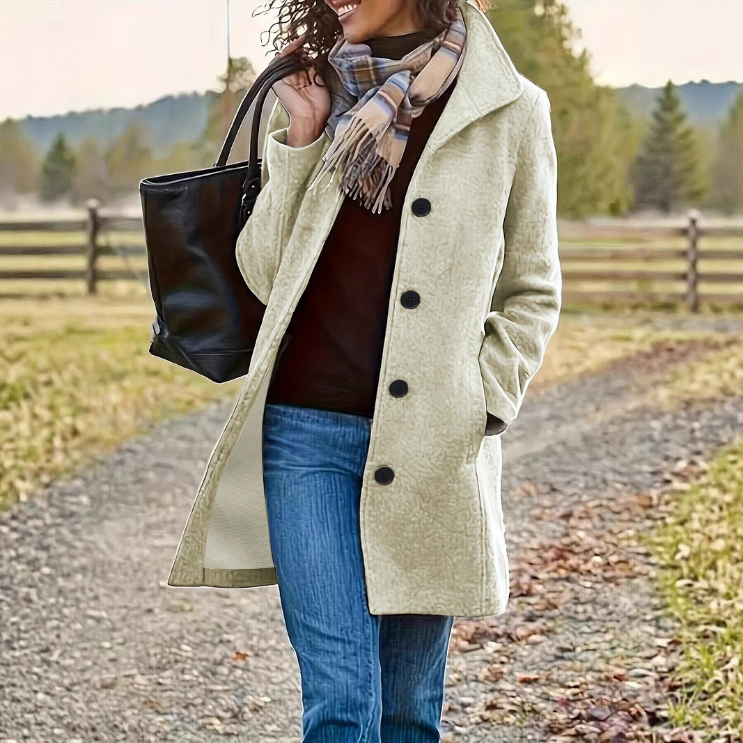 Women's wool-like teddy short coat with stand-up collar and side entry pockets Mune Fashion