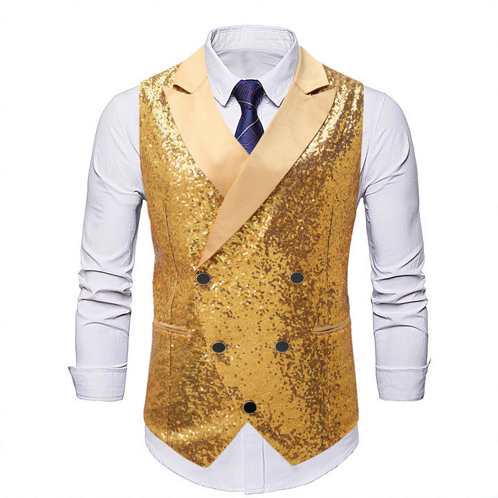 Men's sequin vest with shawl collar and double-breasted Mune Fashion