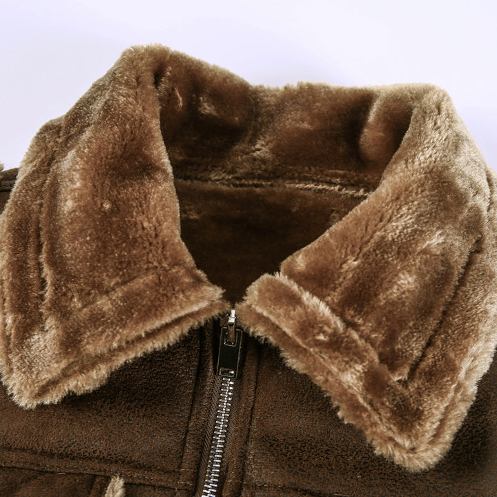 Men's Leatherette Flight Jacket with Teddy Lining and Asymmetrical Zip Mune Fashion