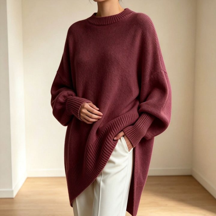 Women's Oversize Longline Fine Knit Sweater with Raglan Sleeves and Ribbed Hem Mune Fashion