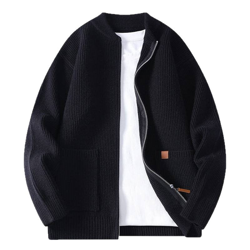 Men's knitted cardigan with full zip and patch pockets Mune Fashion
