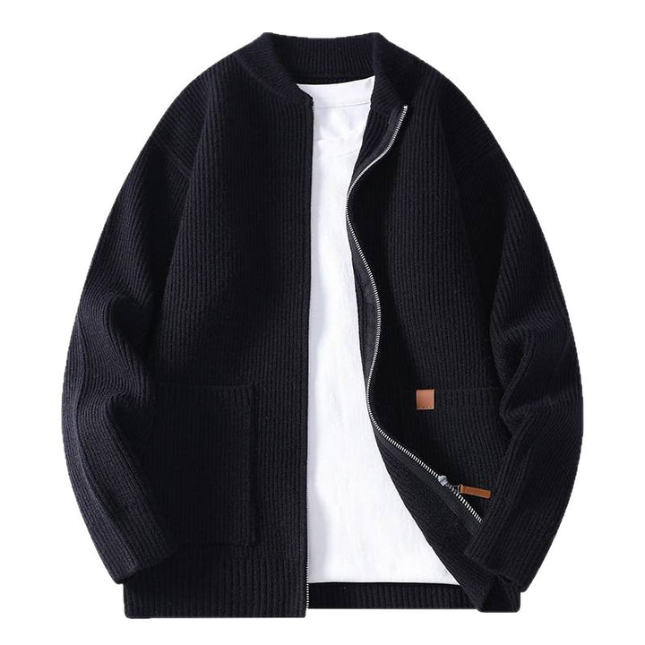 Men's knitted cardigan with full zip and patch pockets Mune Fashion