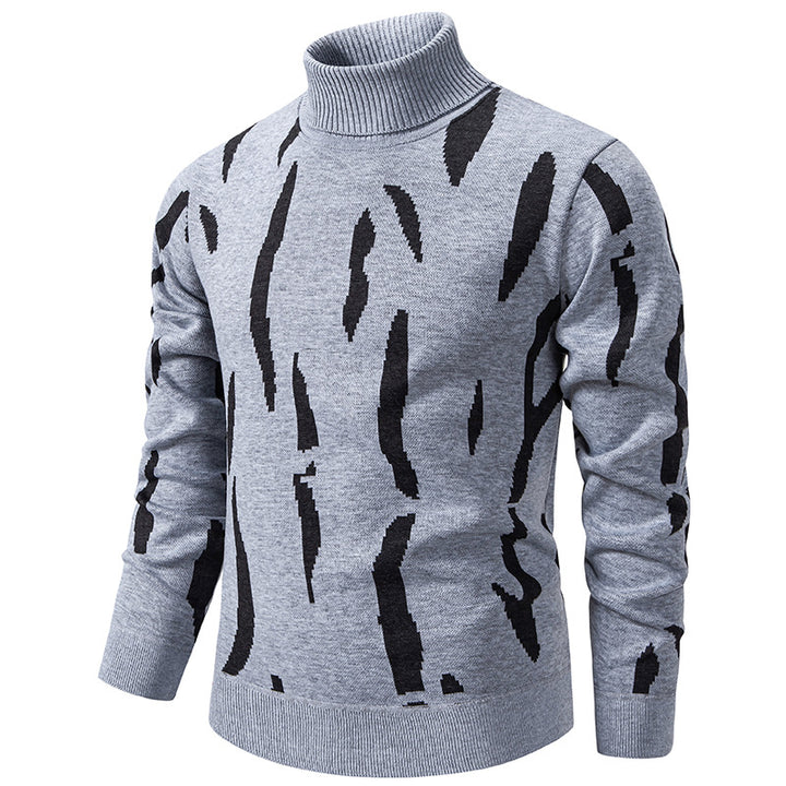 Men's Structured Turtleneck Sweater with Abstract Jacquard Pattern and Ribbed Trims Mune Fashion