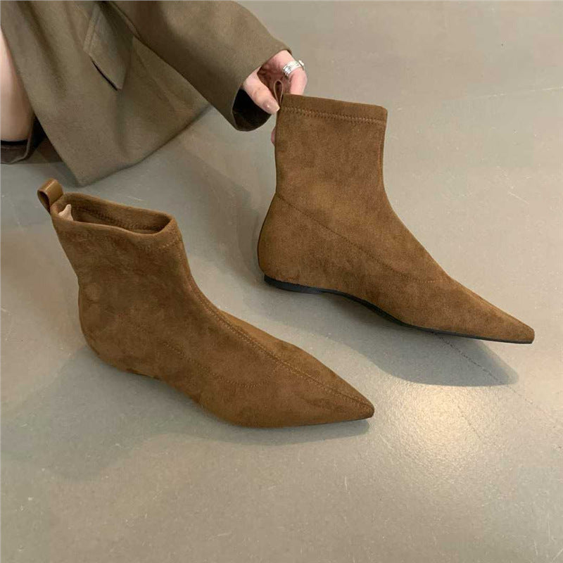 Women’s pointed toe sock ankle boots in suede look with a snug shaft Mune Fashion