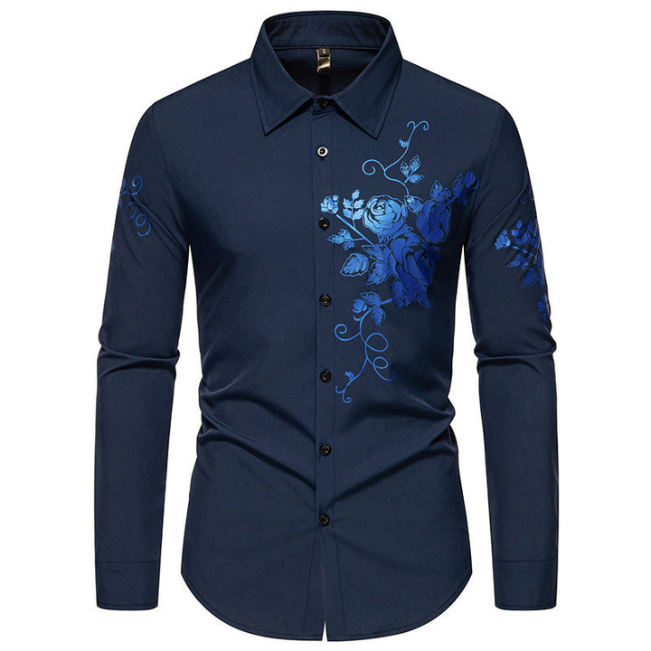 Men's Slim-Fit Long Sleeve Shirt with Floral Print and Tailored Cut Mune Fashion