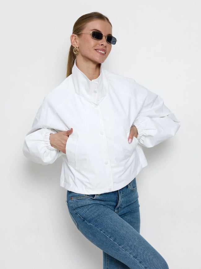 Ladies Stylish Short Jacket with High Collar