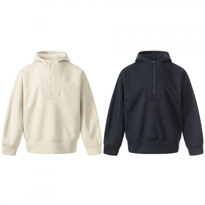 Men's Boxy Hoodie with Half Zipper, Reinforced Placket and Clean Minimal Design Mune Fashion