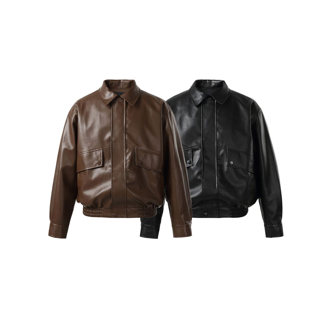 Unisex Short Cut Faux Leather Bomber Jacket with Boxy Cut Mune Fashion