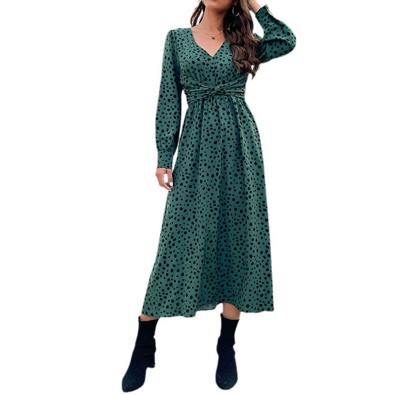 Women's maxi dress with V-neck, wrap waist and fine dotted print Mune Fashion