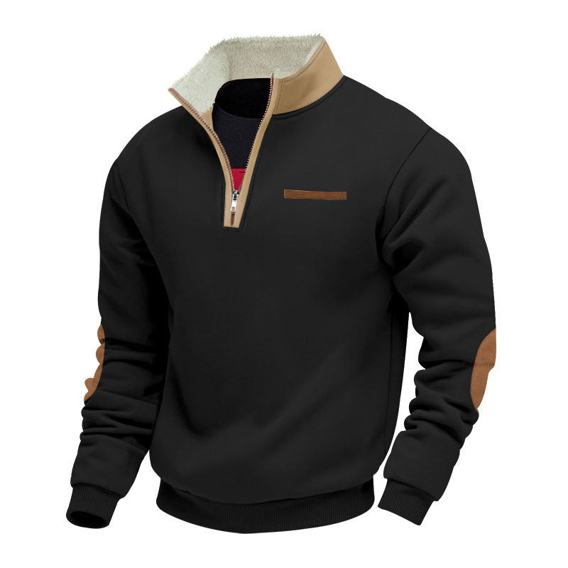 Men's half-zip troyer with teddy fleece collar and leather elbow patches Mune Fashion