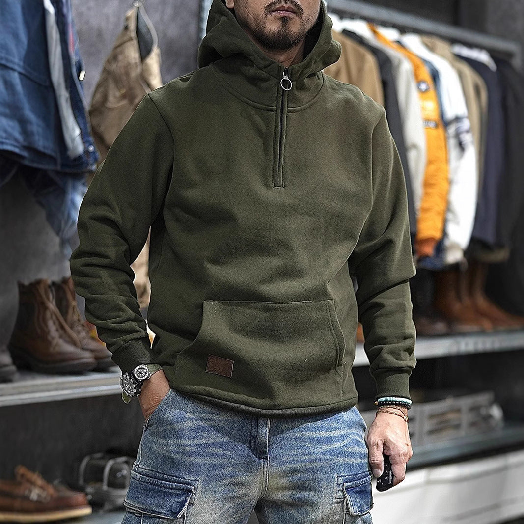 Men's Comfortable Hooded Sweatshirt with Half Zipper Mune Fashion
