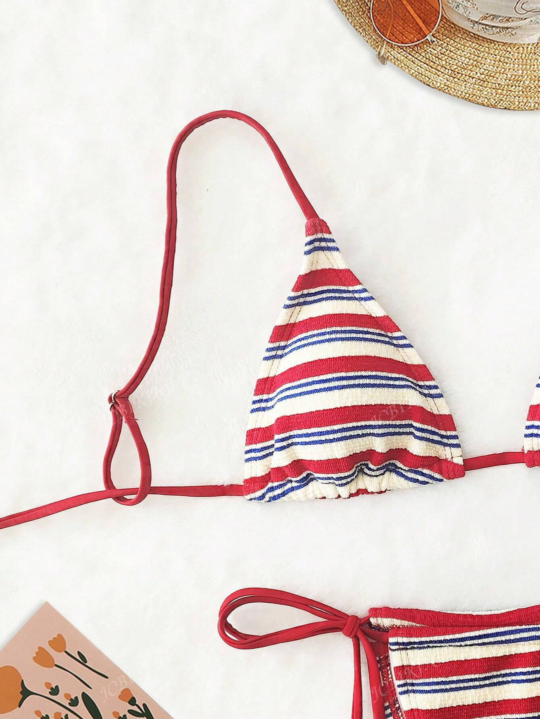 Women Triangle Bikini with Colorful Stripe Pattern Mune Fashion