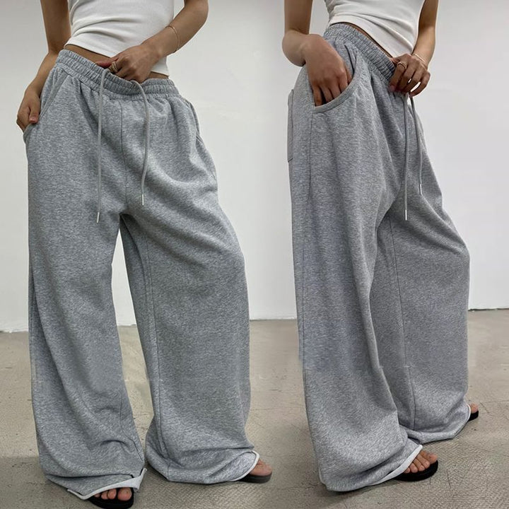 Women's wide High-Waist lounge pants with gathered waistband and drawstring Mune Fashion