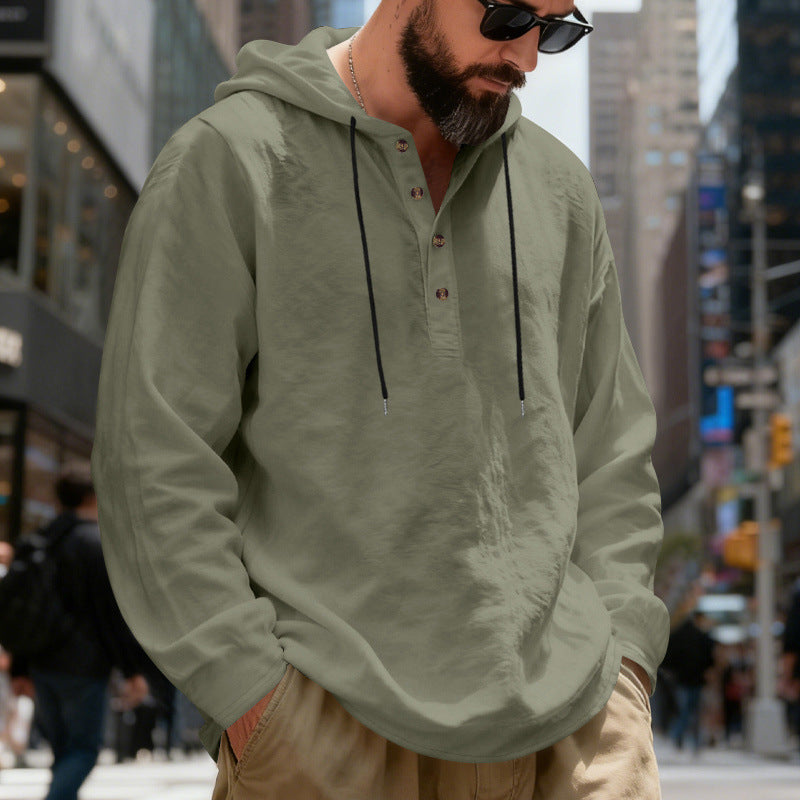 Men's lightweight hooded shirt with button placket made of linen blend and relaxed fit Mune Fashion
