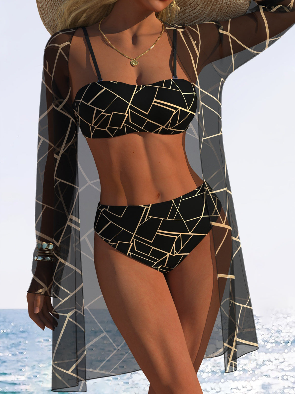 Women's bikini set with floral design and transparent beach jacket Mune Fashion