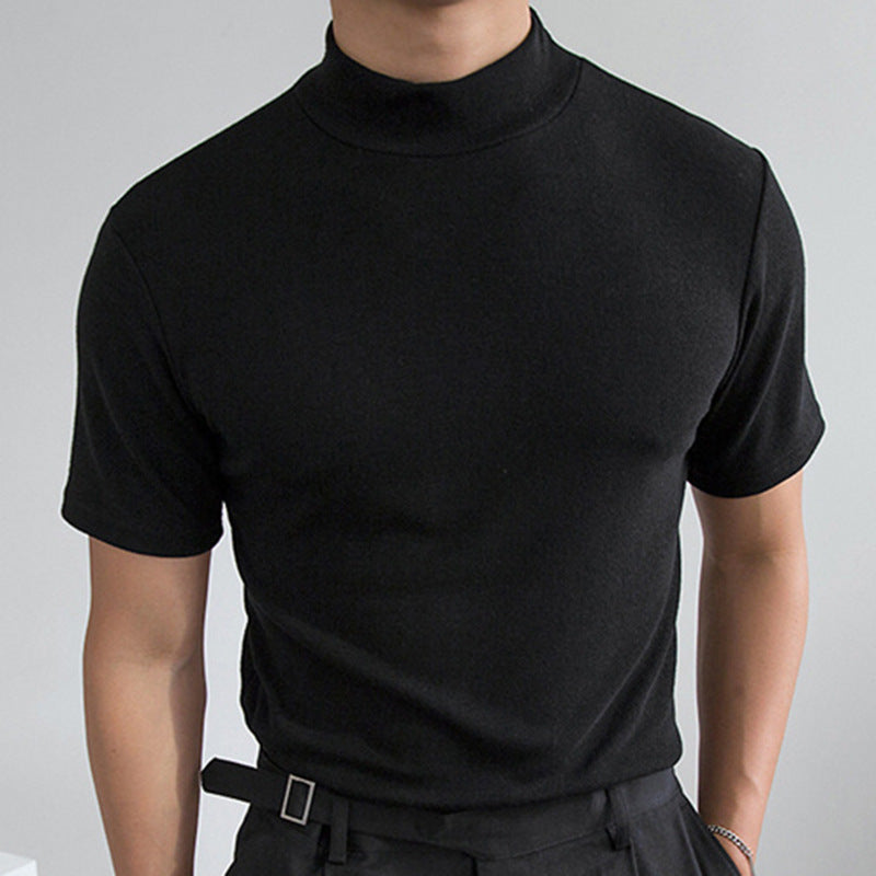 Men's fitted short-sleeve stand collar top made of cotton-elastane Mune Fashion