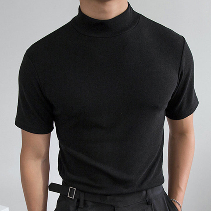 Men's fitted short-sleeve stand collar top made of cotton-elastane Mune Fashion