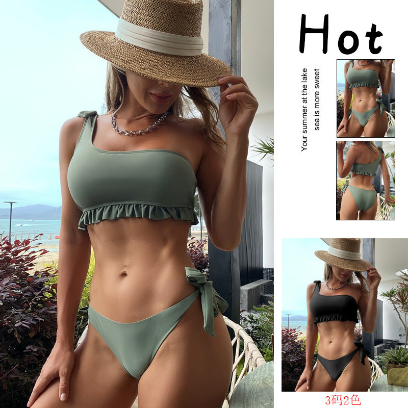 Women Asymmetric Bikini with Playful Ruffle Detail Mune Fashion
