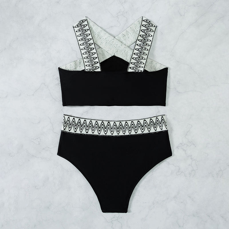 Women high-waisted bikini set with elegant cross-back design Mune Fashion