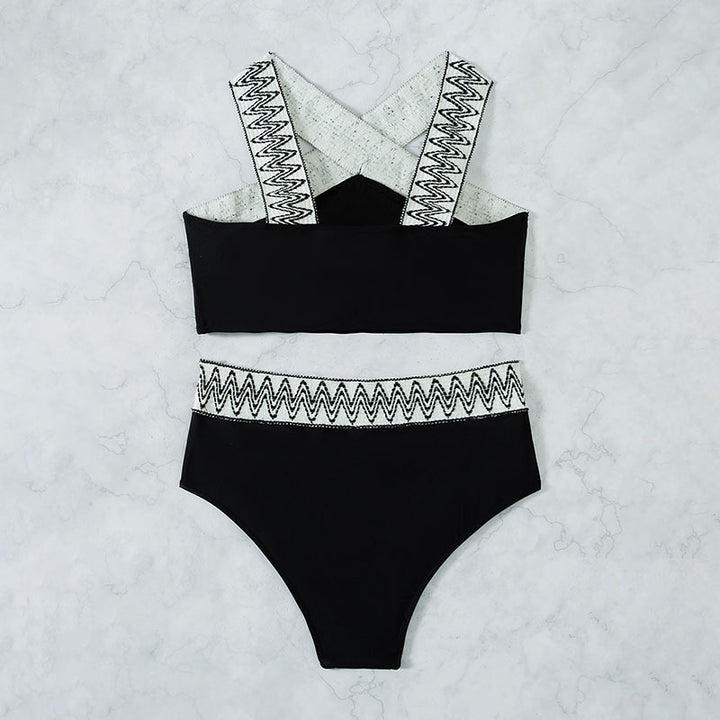 Women high-waisted bikini set with elegant cross-back design Mune Fashion