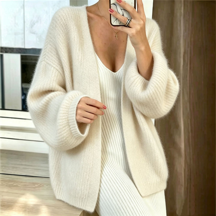 Women Oversize Cardigan made of coarse ribbed knit with balloon sleeves Mune Fashion