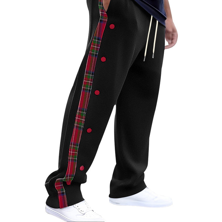 Men's loose jogging pants with side check stripe and snap button placket Mune Fashion