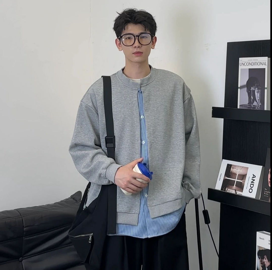 Men's sweatshirt in layered look with concealed button placket and round neckline Mune Fashion