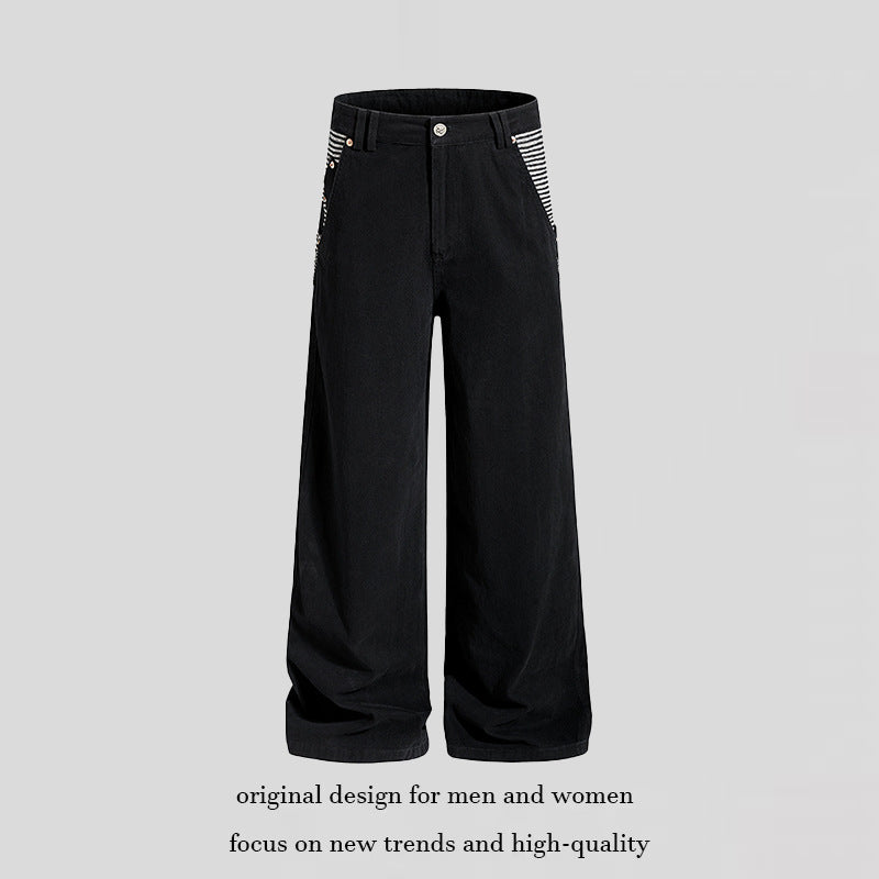 Women's Wide High-Waist Culotte Jeans in Palazzo Cut with Contrasting Pockets Mune Fashion